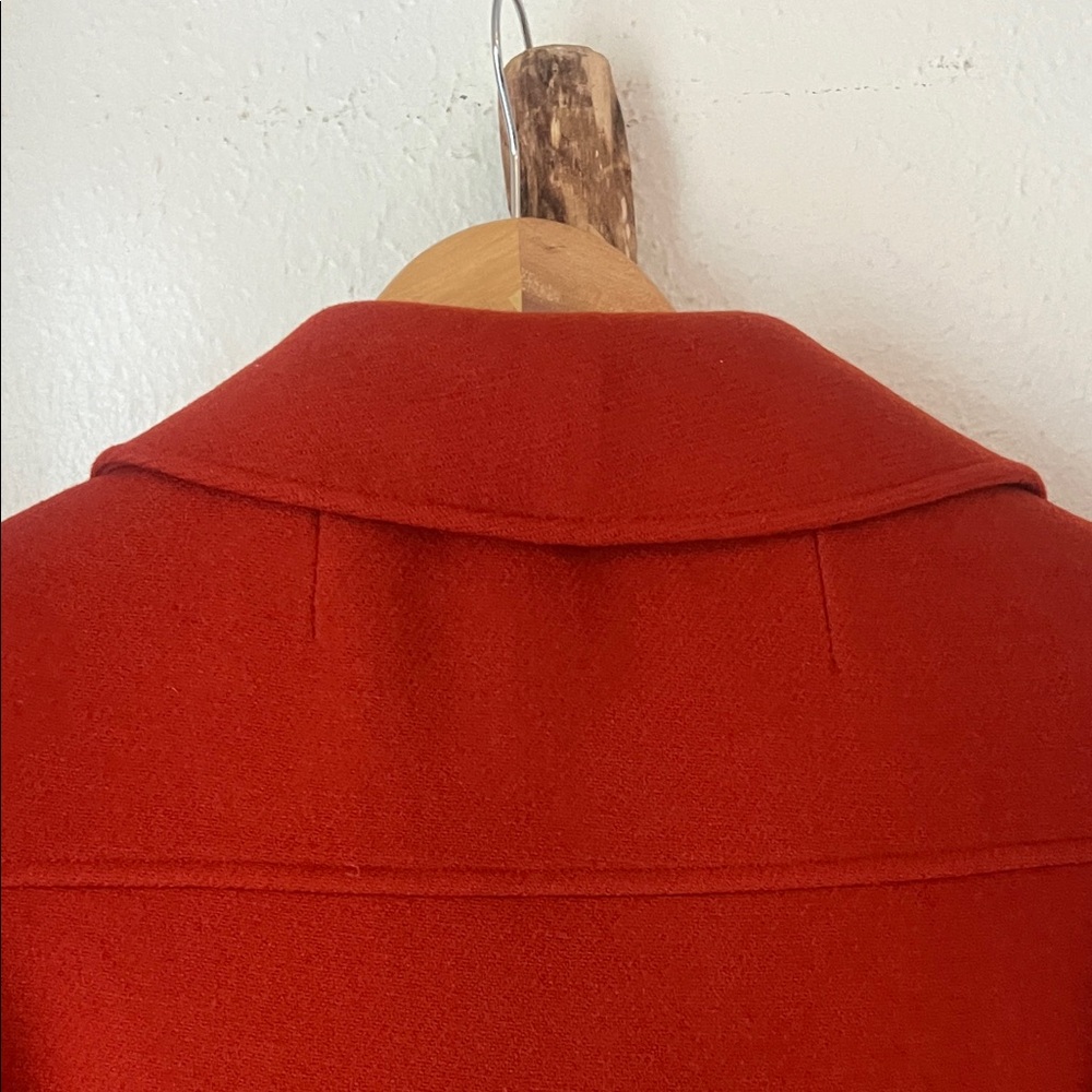 Vintage 70s Young Miss Rust Orange Brick Red Wool Trench Coat with Belt Small - Picture 7 of 9